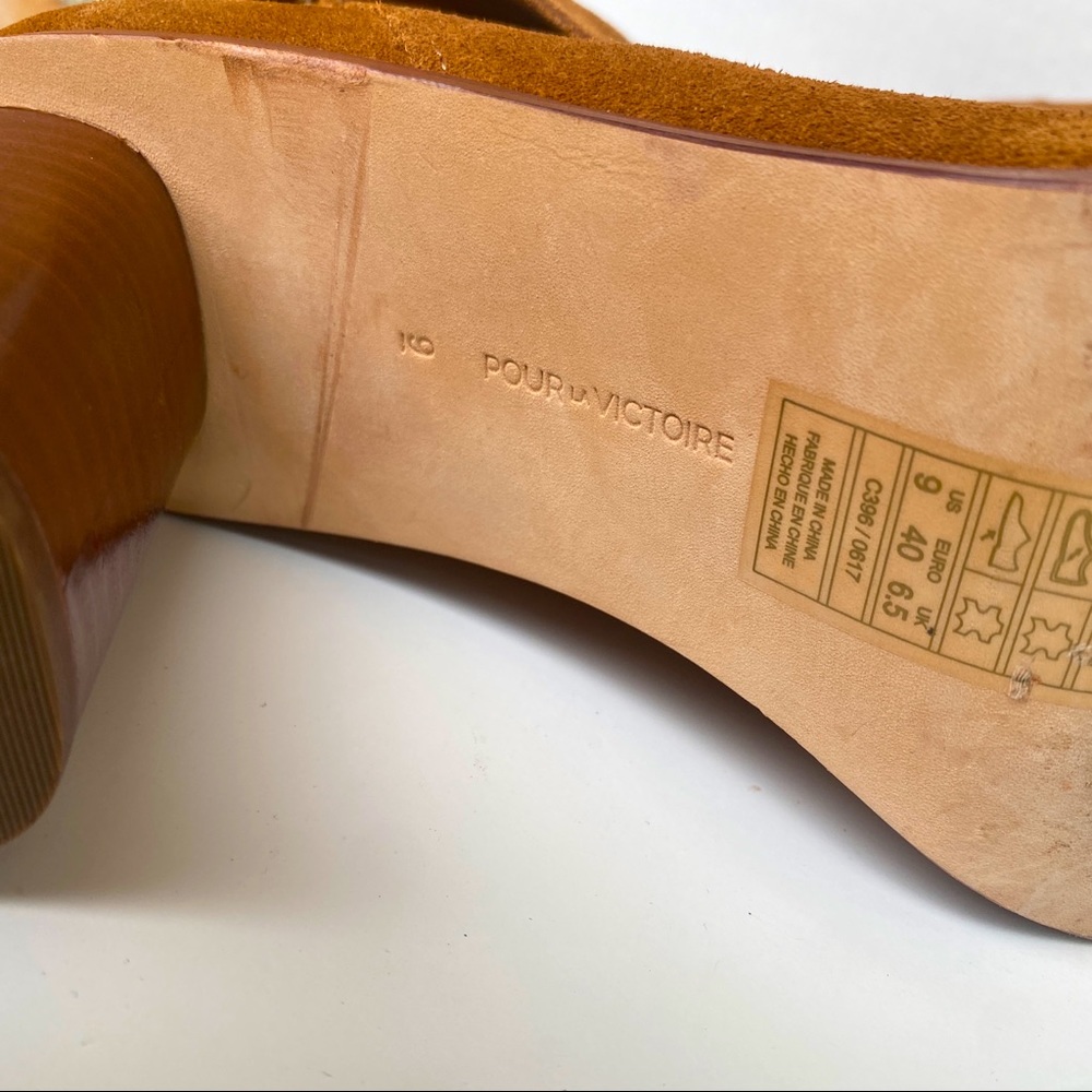 Pour La Victoire Camel Cognac Fold Over Top Booties Size 9 Block Heel - Picture 9 of 10